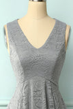 Asymmetrical Grey V-neck Lace Dress