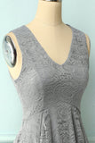 Asymmetrical Grey V-neck Lace Dress