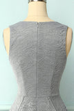 Asymmetrical Grey V-neck Lace Dress