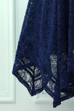 Asymmetrical Navy V Neck Lace Dress