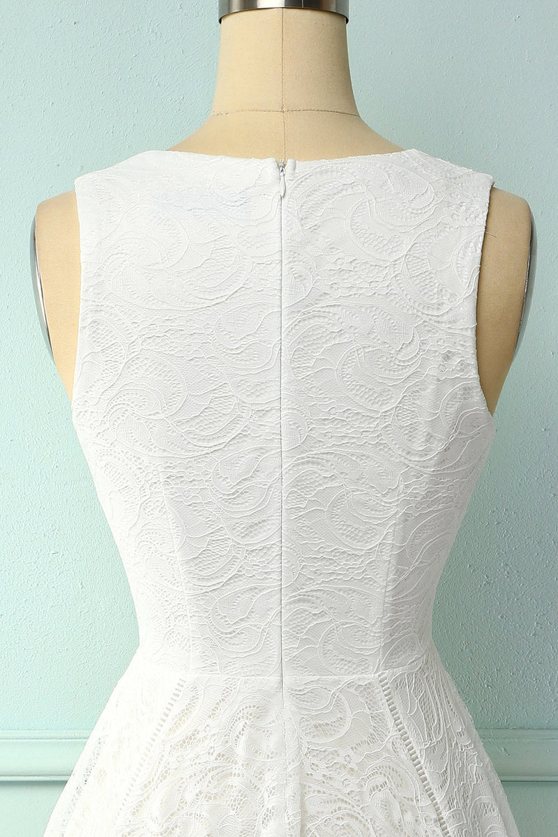 Load image into Gallery viewer, Asymmetrical White V-neck Lace Dress