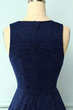 Asymmetrical Navy V Neck Lace Dress