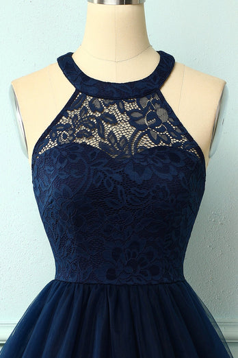 Navy Halter Lace & Tulle Dress