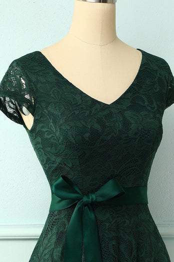 Green V Neck Bridesmaid Lace Dress