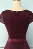 Load image into Gallery viewer, Burgundy V Neck Bridesmaid Lace Dress