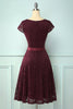 Load image into Gallery viewer, Burgundy V Neck Bridesmaid Lace Dress