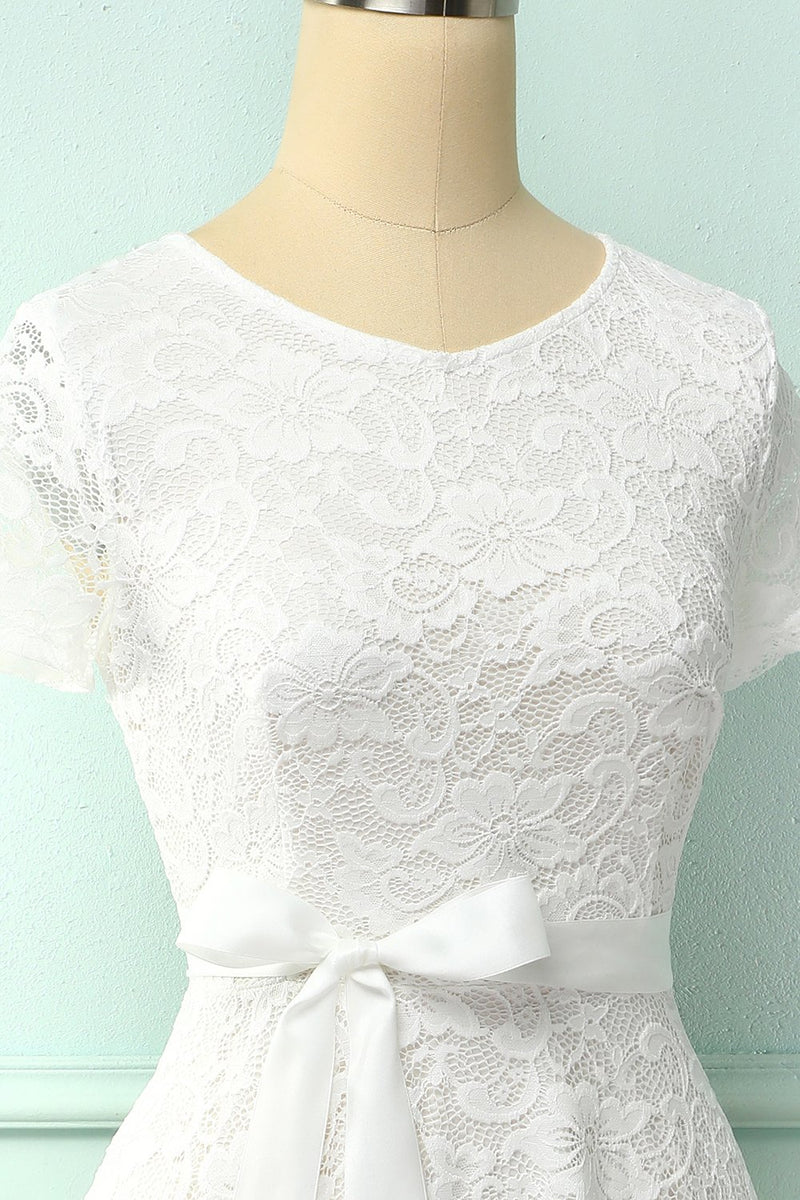 Load image into Gallery viewer, White Short Sleeves Lace Dress