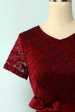 Burgundy Short Sleeves Lace Dress