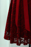 Burgundy Short Sleeves Lace Dress