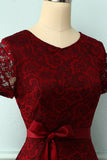 Burgundy Short Sleeves Lace Dress