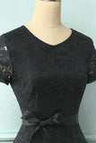 Black Short Sleeves Lace Dress