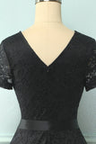 Black Short Sleeves Lace Dress