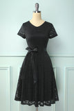 Black Short Sleeves Lace Dress