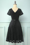 Black Short Sleeves Lace Dress