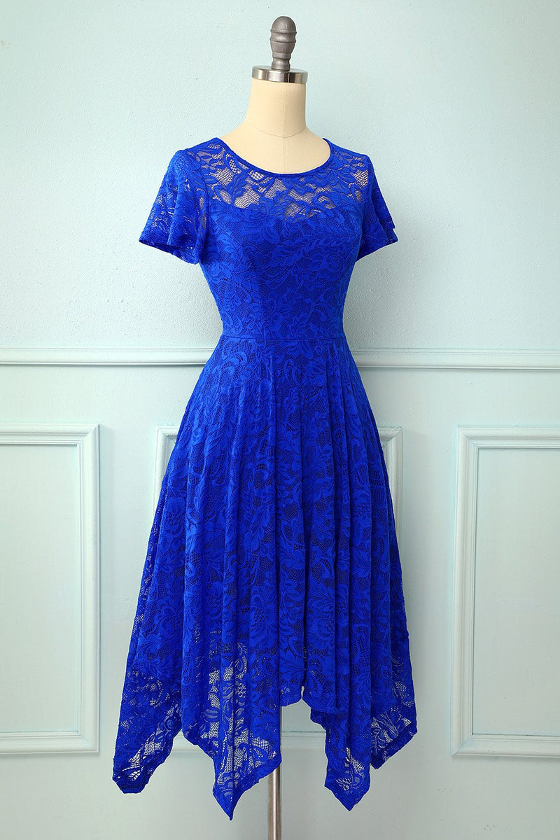 Load image into Gallery viewer, Royal Blue Asymmetrical Midi Dress