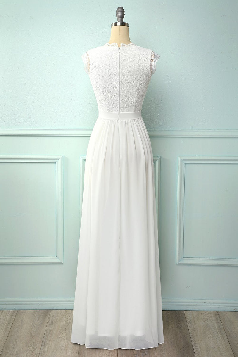 Load image into Gallery viewer, V-neck White Long Bridesmaid Dress