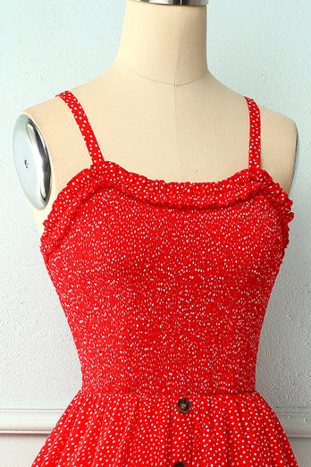 Vintage Red Floral Dress With Button
