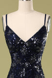 Navy Evening Dress with Beading Sequins