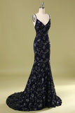 Navy Evening Dress with Beading Sequins