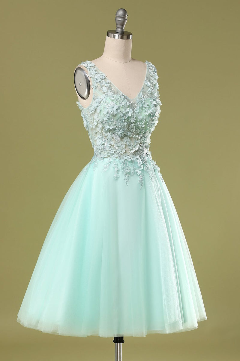 Load image into Gallery viewer, Mint Green Short Prom Dress With Appliques