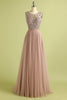 Load image into Gallery viewer, Pink Tulle Beaded A-Line Prom Dress