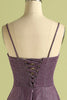 Load image into Gallery viewer, Grape Lace Up Long Satin Prom Dress