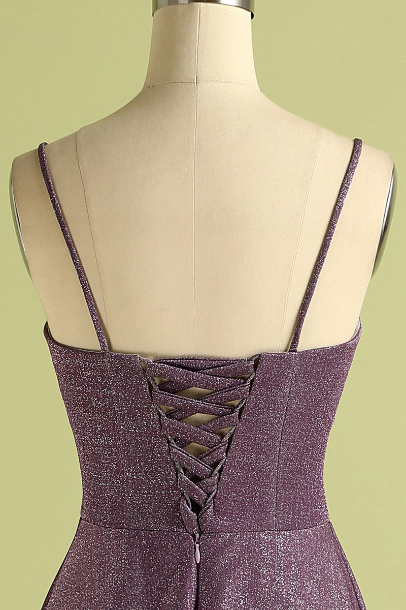 Load image into Gallery viewer, Grape Lace Up Long Satin Prom Dress