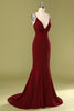 Load image into Gallery viewer, Burgundy V-neck Evening Dress