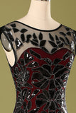 Red and Black 1920s Sequined Flapper Dress