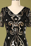 1920s Black Sequins Flapper Dress