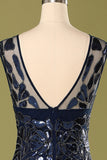 Navy 1920s Sequined Flapper Dress