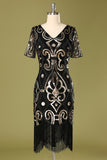 1920s Black Sequins Flapper Dress