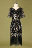 1920s Black Sequins Flapper Dress