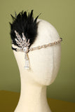 Black Beaded Feather 1920s Flapper Headband