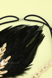 Black Beaded Feather 1920s Flapper Headband