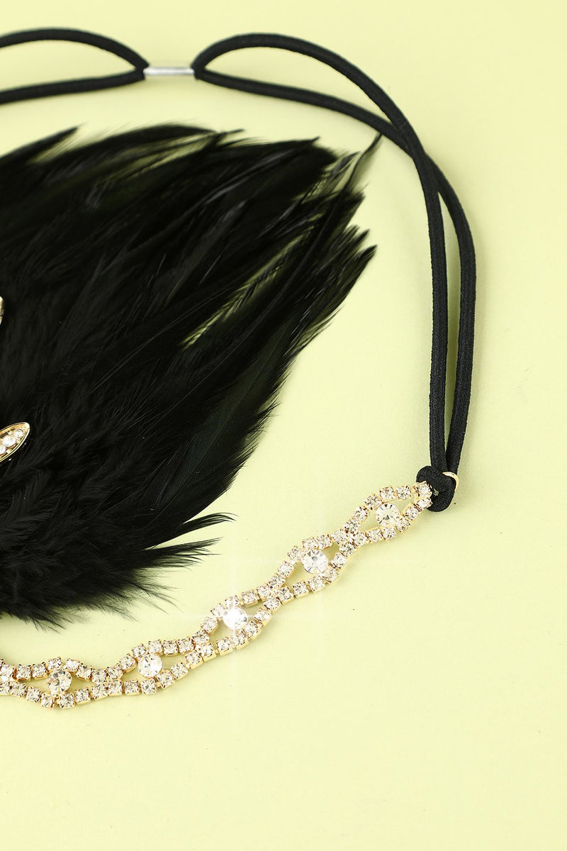 Load image into Gallery viewer, Black Beaded Feather 1920s Flapper Headband