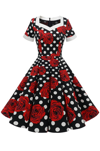 White Dots Red Floral Vintage Dress