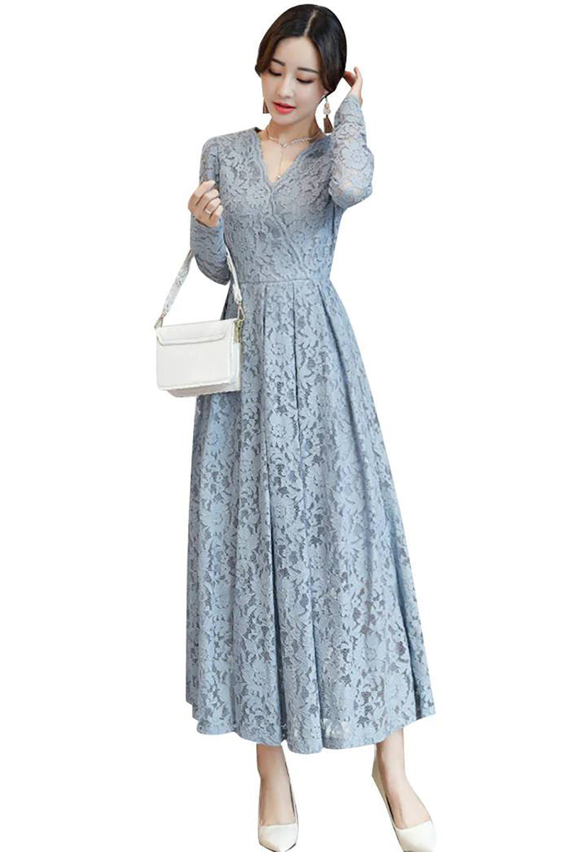 Load image into Gallery viewer, Sky Blue V-Neck Lace Dress