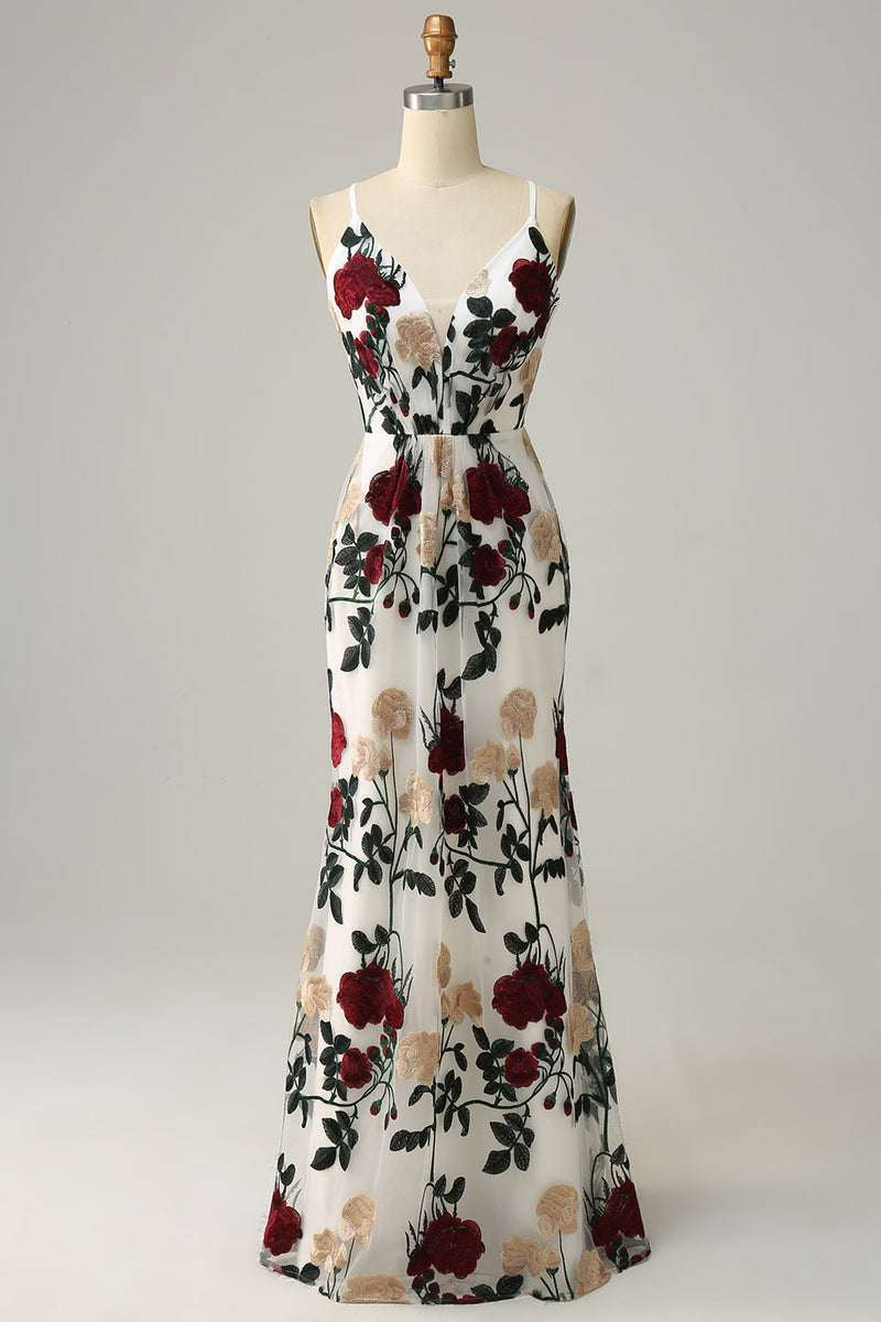 Load image into Gallery viewer, Mermaid Spaghetti Straps Flower Printed Long Prom Dress