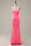 Blush Sheath Glitter Prom Dress with Sequins