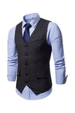 Single Breasted V-Neck Black Men's Suit Vests