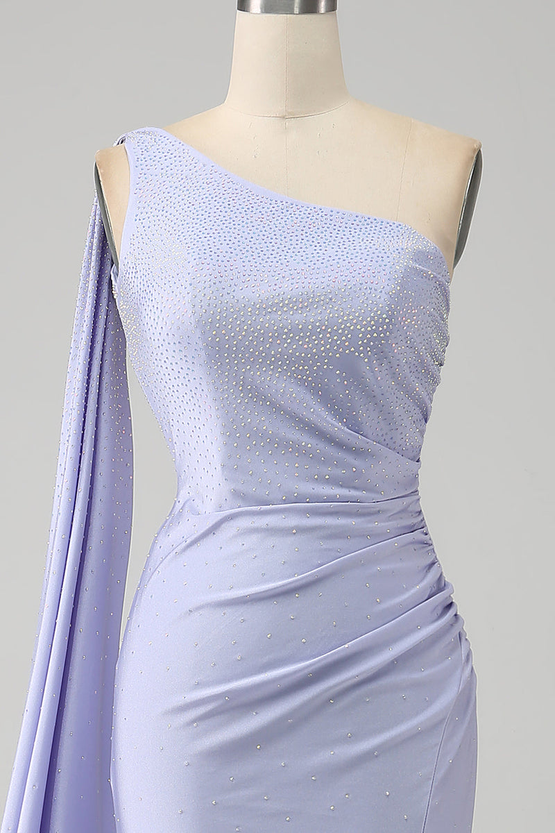 Load image into Gallery viewer, Mermaid Lilac One Shoulder Long Prom Dress with Slit
