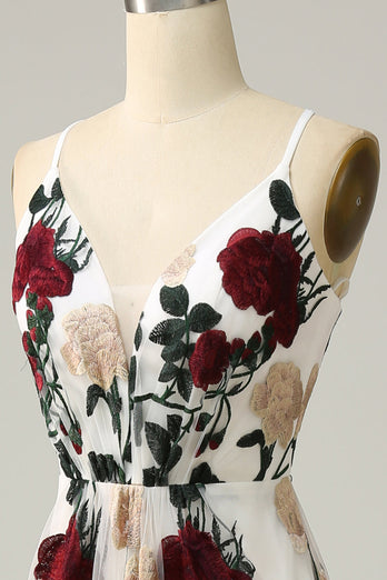 Mermaid Spaghetti Straps Flower Printed Long Prom Dress