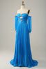 Load image into Gallery viewer, A Line Off the Shoulder Blue Long Prom Dress With Beading