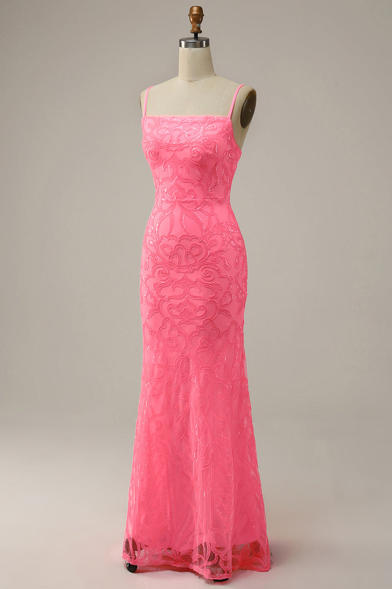 Load image into Gallery viewer, Blush Sheath Glitter Prom Dress with Sequins