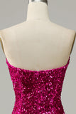 Fuchsia Sweetheart Neck Sequined Mermaid Prom Dress With Sweep Train