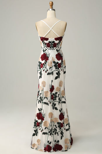 Mermaid Spaghetti Straps Flower Printed Long Prom Dress