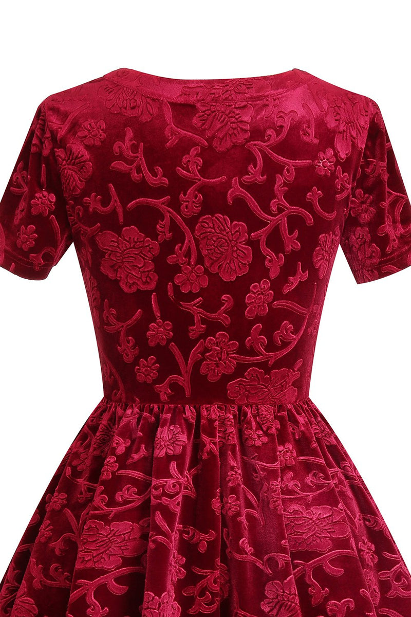 Load image into Gallery viewer, Burgundy Short Sleeves Velvet Party Dress
