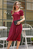Load image into Gallery viewer, Burgundy Christmas Party Dress Short Sleeve