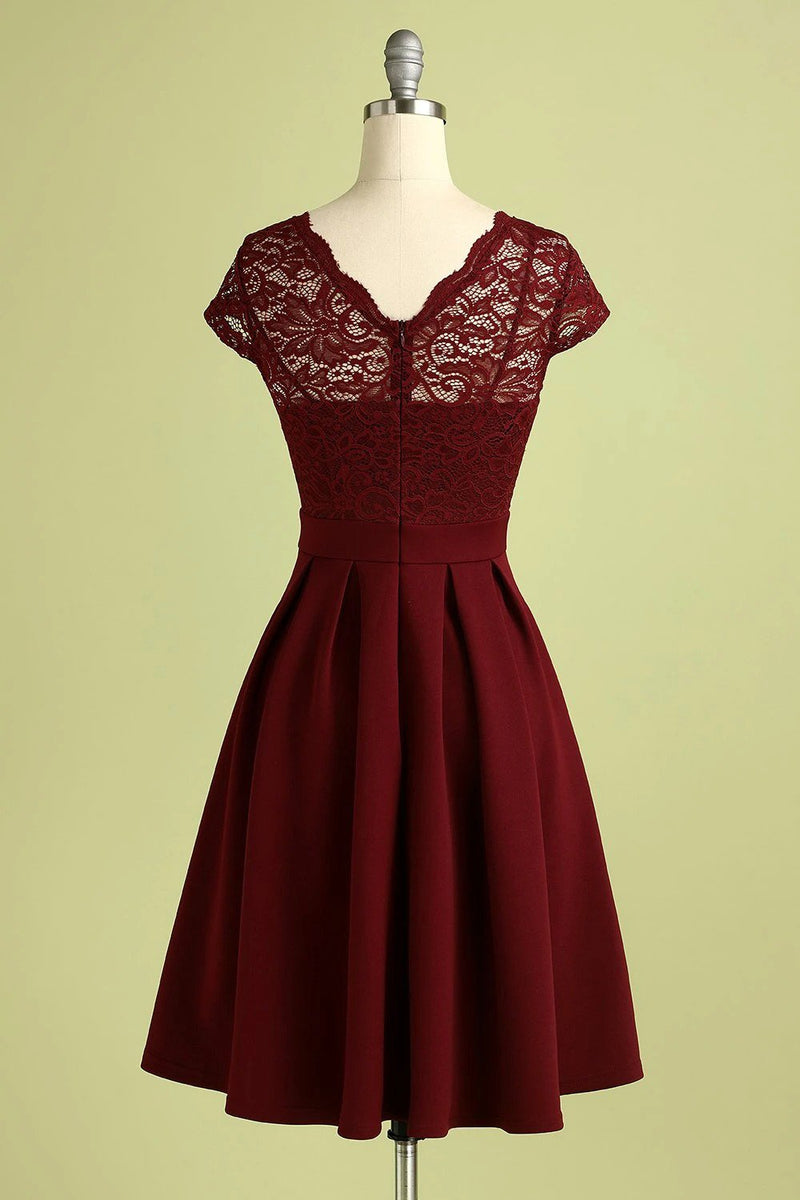 Load image into Gallery viewer, Burgundy Vintage Lace Dress